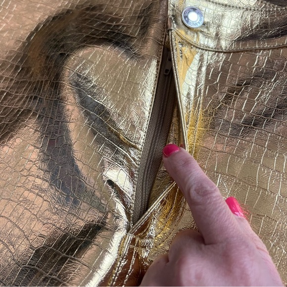 NWT Torn By Ronny Kobo Donnie Asymmetric Faux Leather Metallic Mini Skirt Gold - Picture 9 of 14